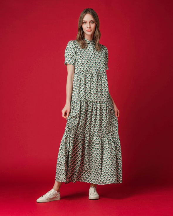 Abito per donna Voile colore Verde bianco 